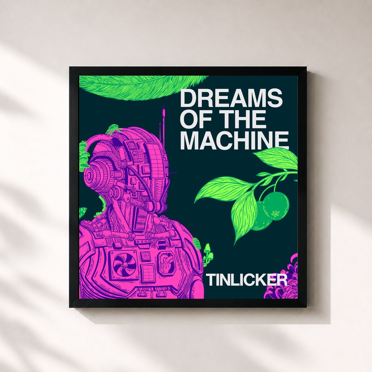 #noir Tableau carré de l'album Dreams Of The Machine de Tinlicker, cadre noir 32x32 cm