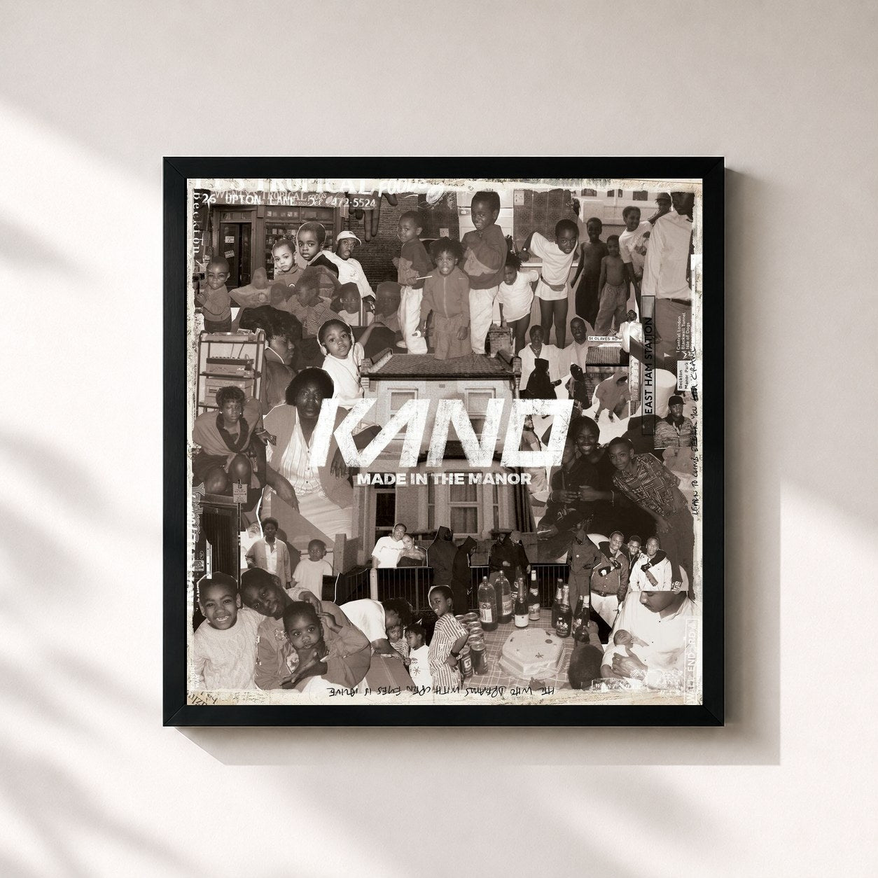 #noir Tableau carré de l'album Made in the Manor de Kano, cadre noir 32x32 cm