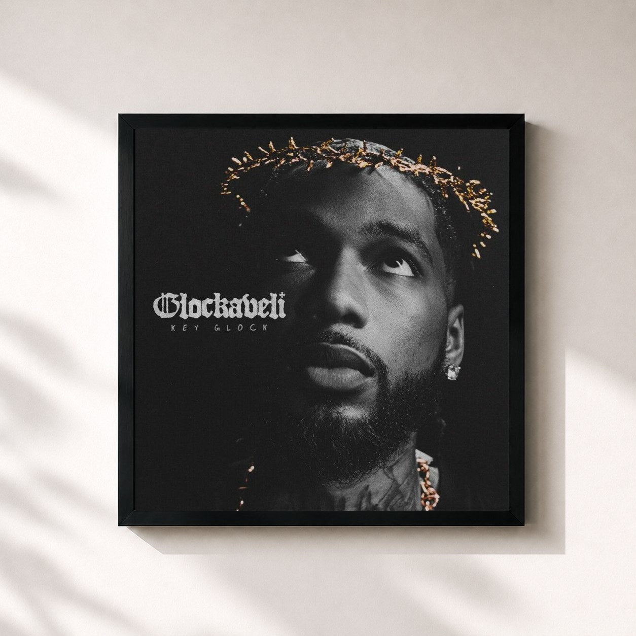 #noir Tableau carré de l'album Glockaveli de Key Glock, cadre noir 32x32 cm