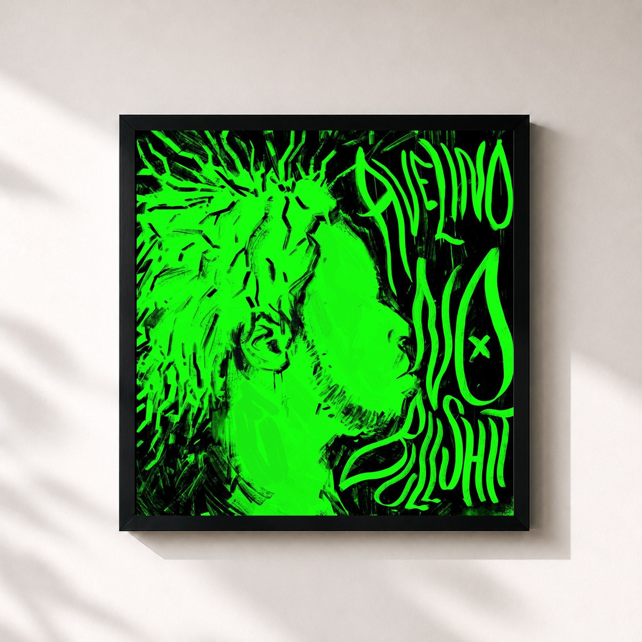 #noir Tableau carré de l'album NO BULLSHIT de Avelino, cadre noir 32x32 cm