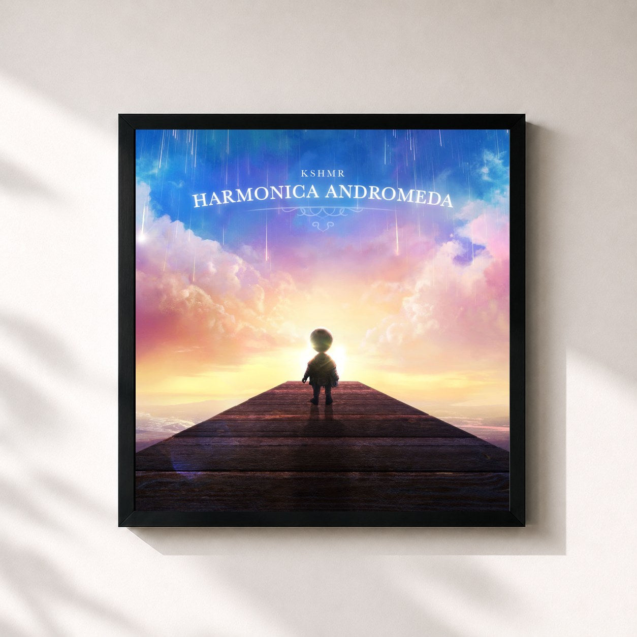 #noir Tableau carré de l'album Harmonica Andromeda de KSHMR, cadre noir 32x32 cm