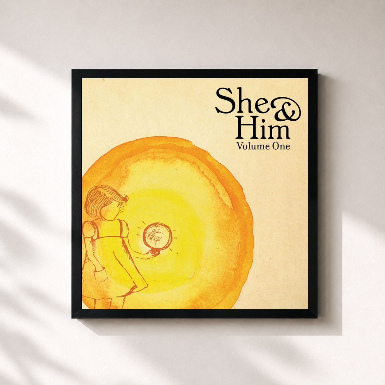 #noir Tableau carré de l'album Volume One de She & Him, cadre noir 32x32 cm
