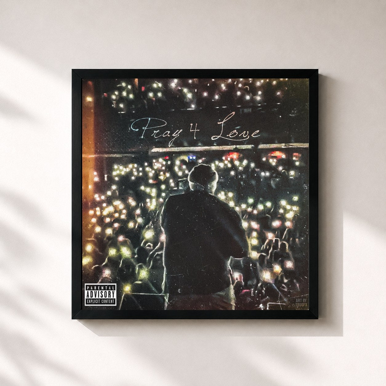 #noir Tableau carré de l'album Pray 4 Love de Rod Wave, cadre noir 32x32 cm