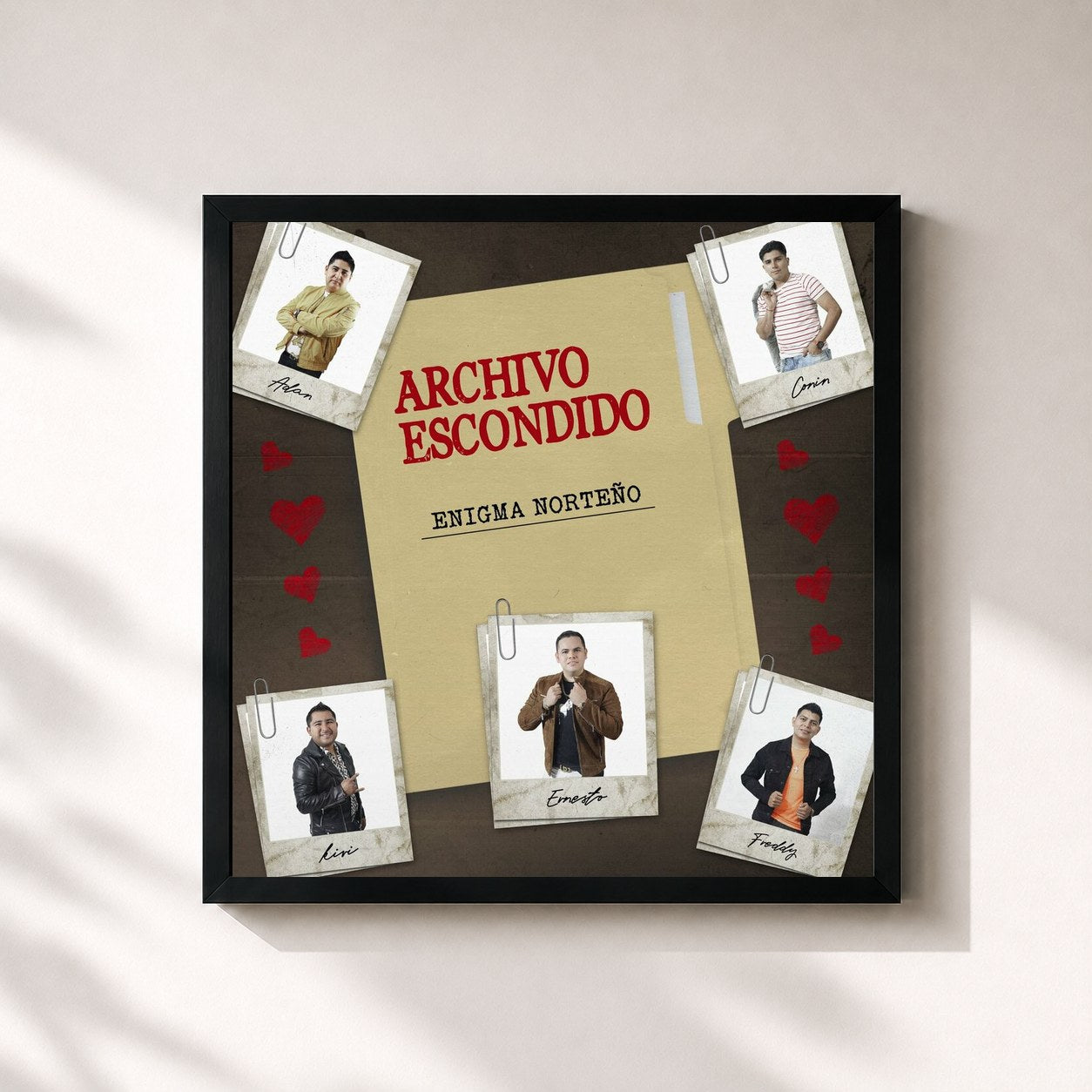 #noir Tableau carré de l'album Archivo Escondido de Enigma Norteño, cadre noir 32x32 cm