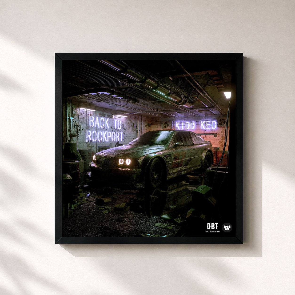 #noir Tableau carré de l'album BACK TO ROCKPORT de Kidd Keo, cadre noir 32x32 cm