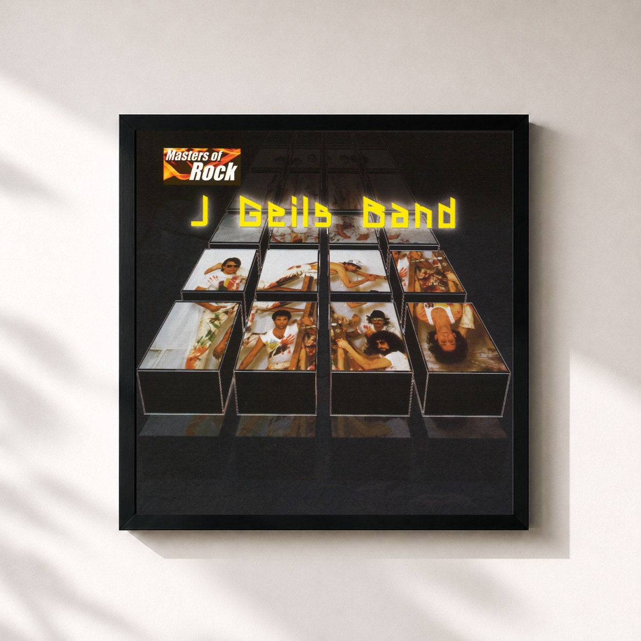 #noir Tableau carré de l'album Masters Of Rock de The J. Geils Band, cadre noir 32x32 cm