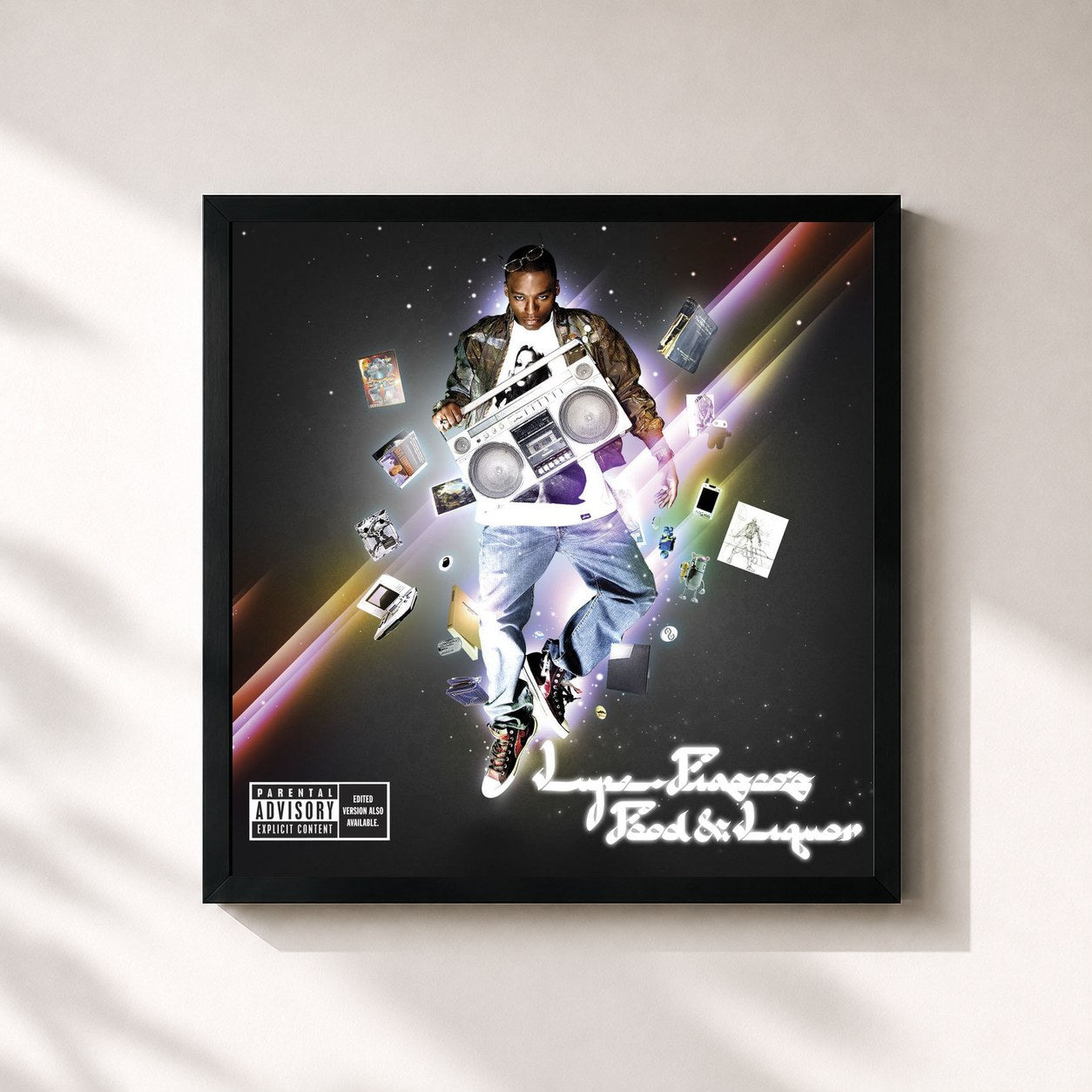#noir Tableau carré de l'album Lupe Fiasco's Food & Liquor de Lupe Fiasco, cadre noir 32x32 cm