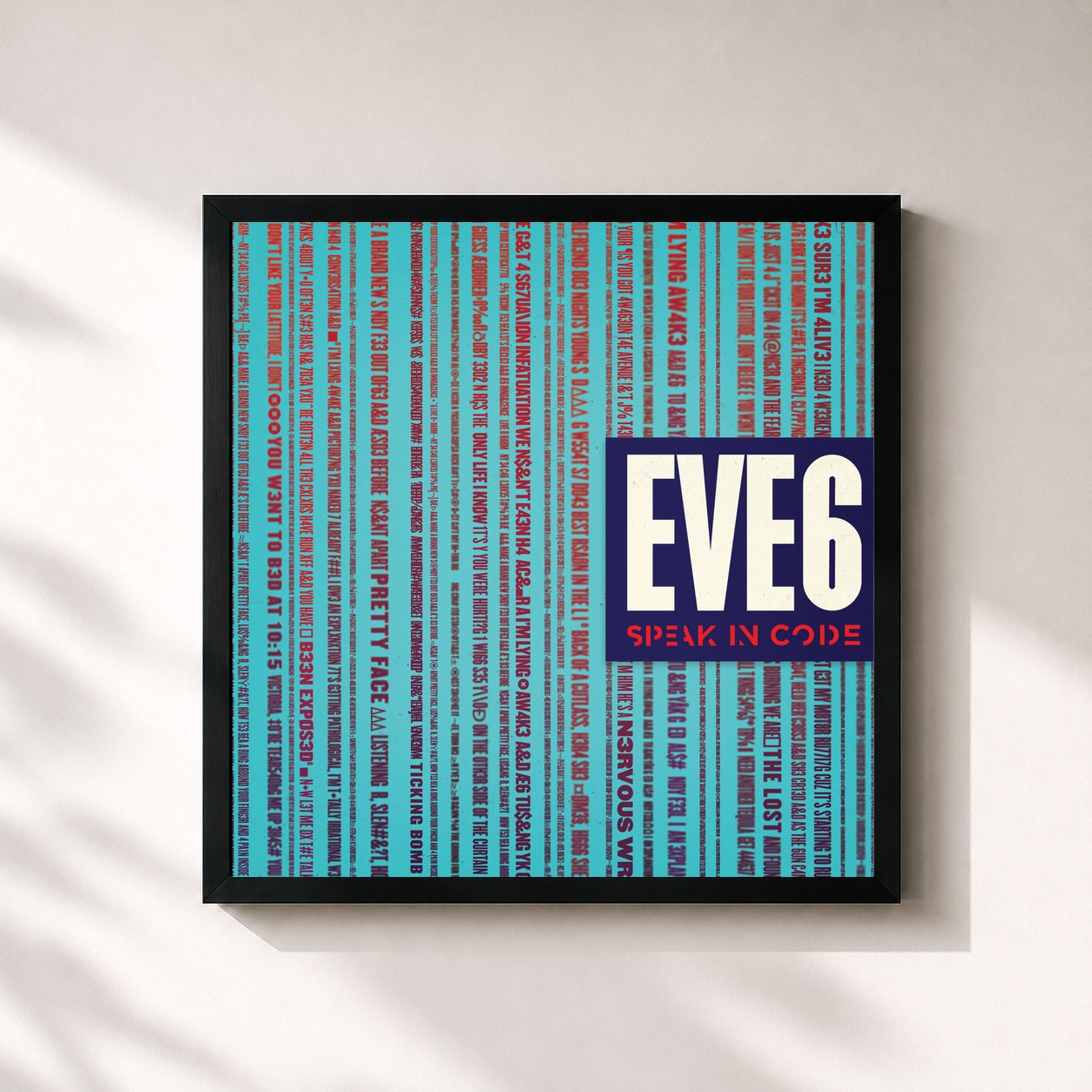 #noir Tableau carré de l'album Speak In Code de Eve 6, cadre noir 32x32 cm
