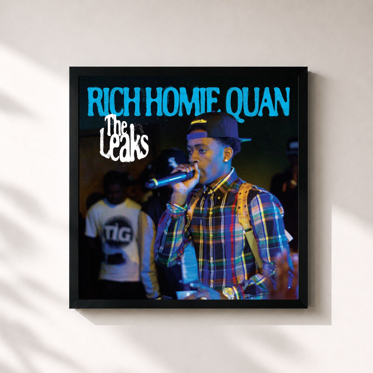 #noir Tableau carré de l'album The Leaks de Rich Homie Quan, cadre noir 32x32 cm