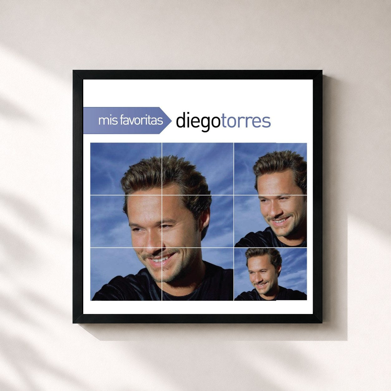 #noir Tableau carré de l'album Mis Favoritas de Diego Torres, cadre noir 32x32 cm
