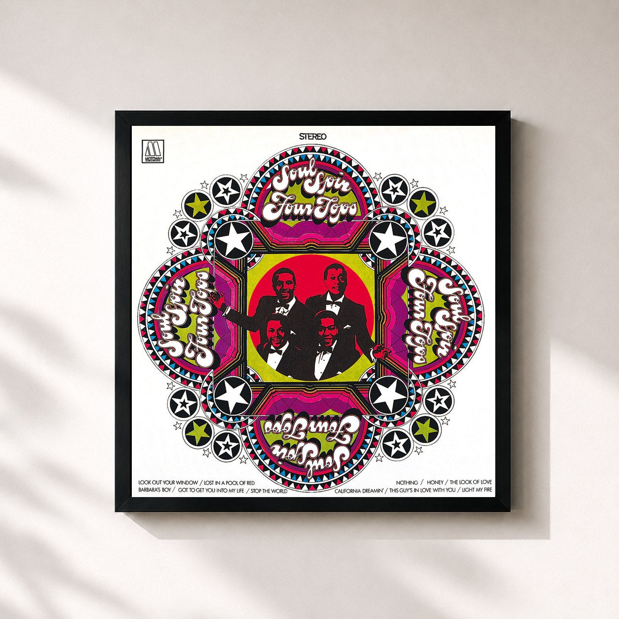#noir Tableau carré de l'album Soul Spin de Four Tops, cadre noir 32x32 cm