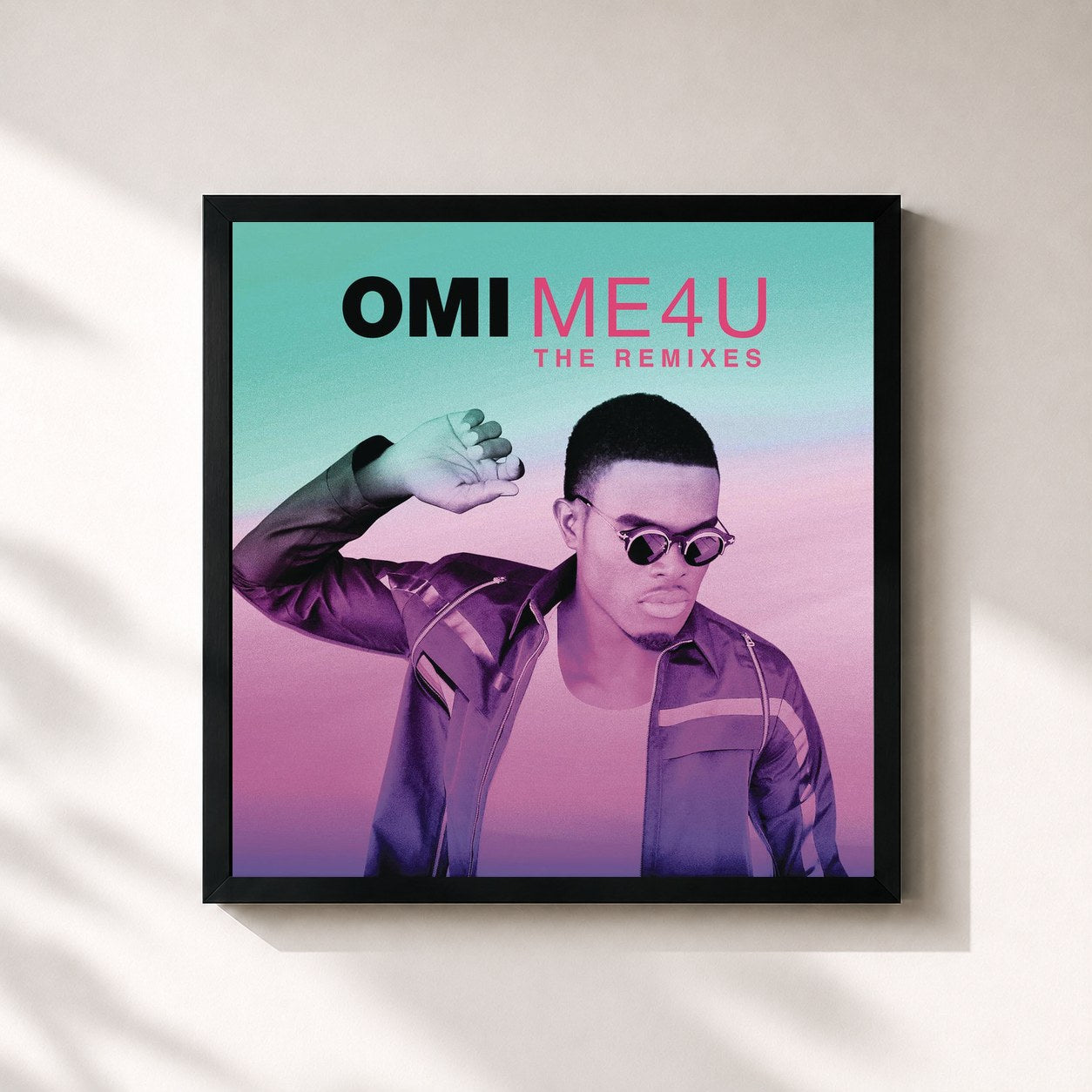 #noir Tableau carré de l'album Me 4 U: The Remixes de OMI, cadre noir 32x32 cm