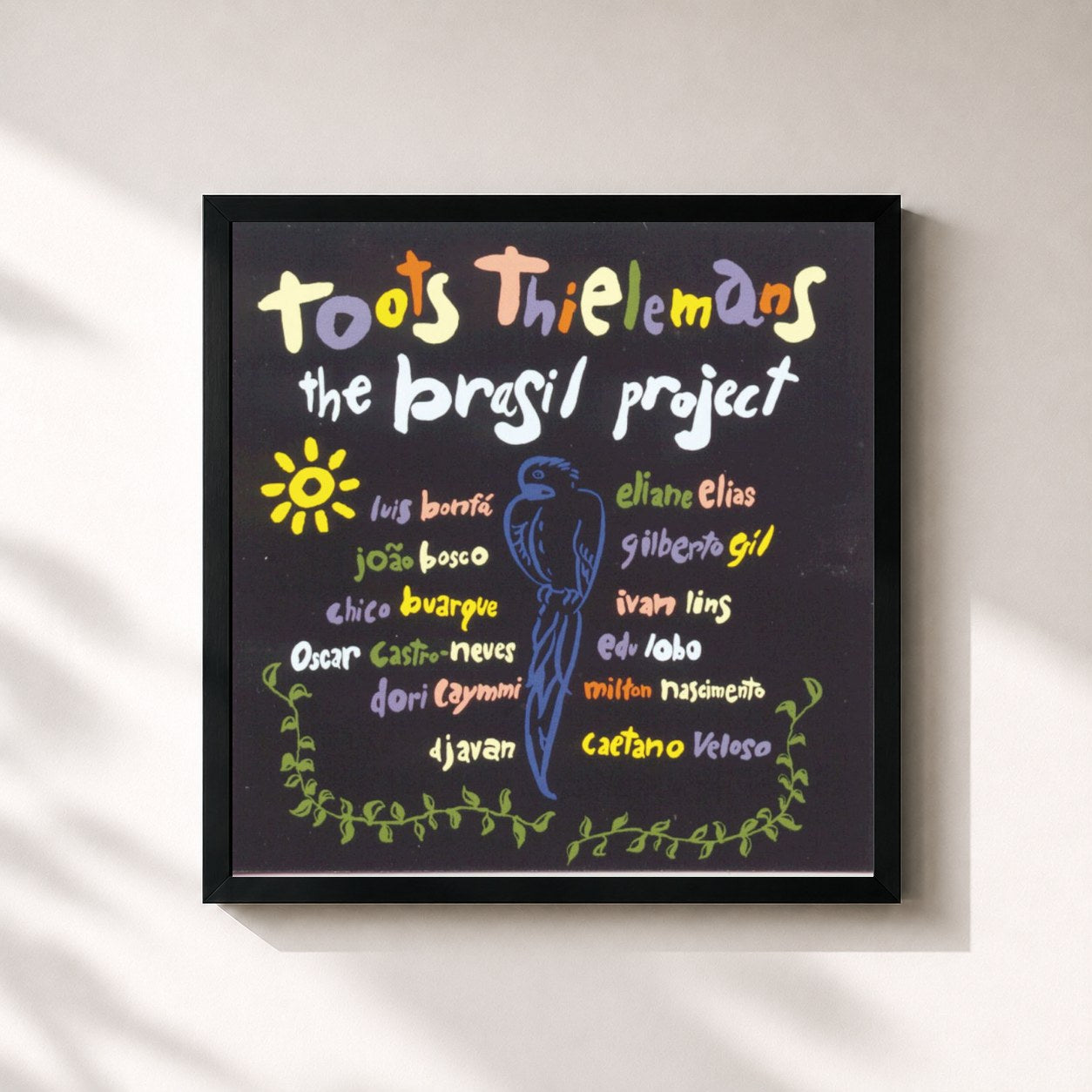 #noir Tableau carré de l'album The Brasil Project de Toots Thielemans, cadre noir 32x32 cm