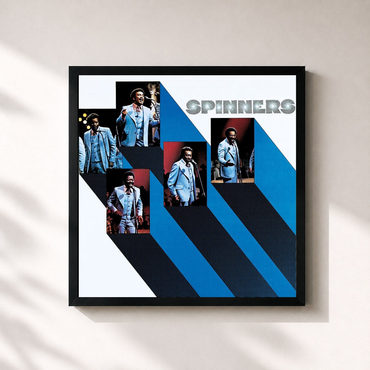#noir Tableau carré de l'album Spinners de The Spinners, cadre noir 32x32 cm