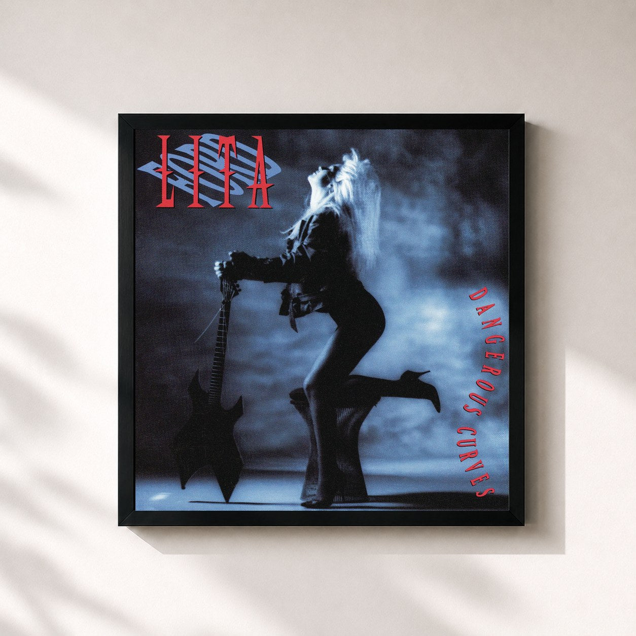 #noir Tableau carré de l'album Dangerous Curves de Lita Ford, cadre noir 32x32 cm