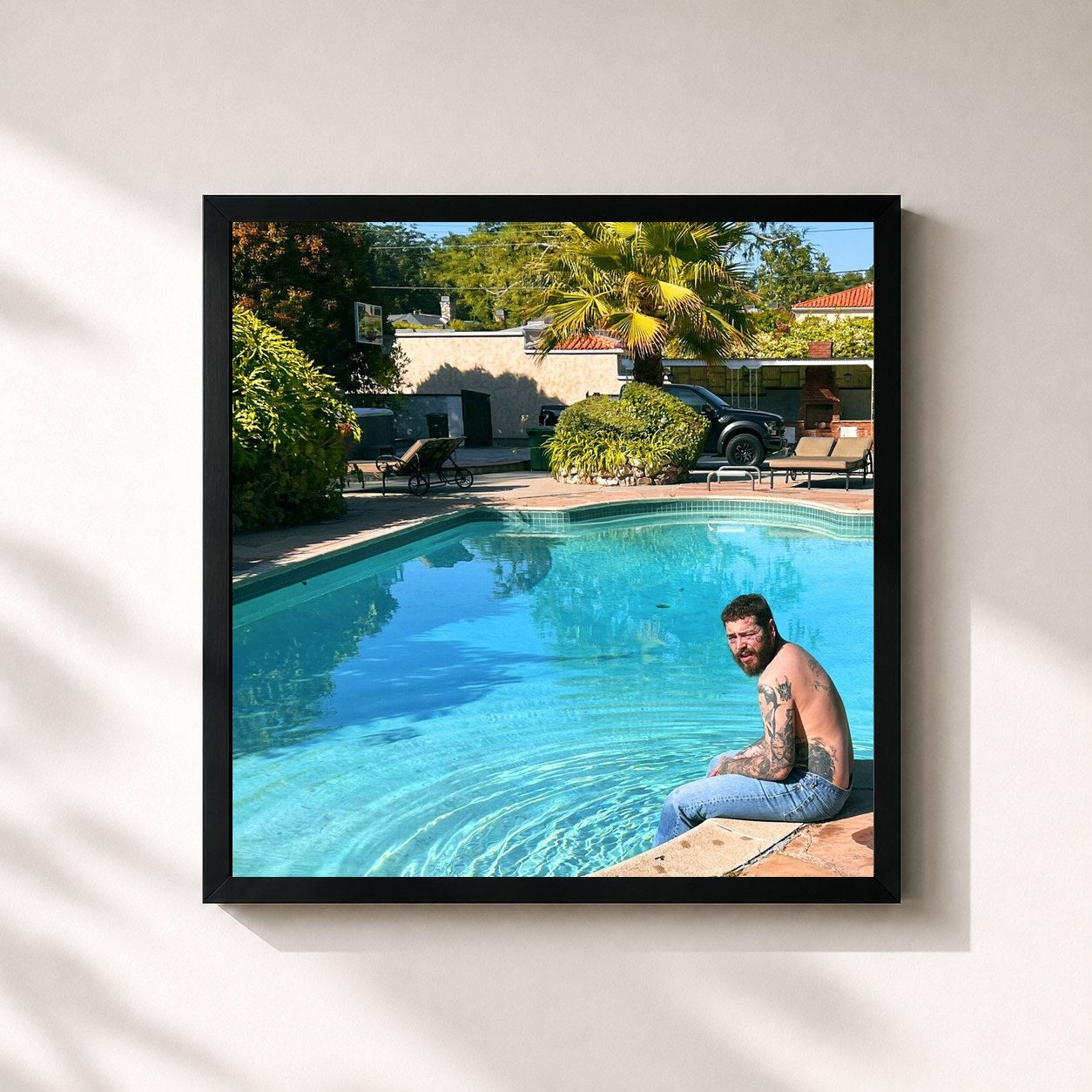 #noir Tableau carré de l'album AUSTIN de Post Malone, cadre noir 32x32 cm