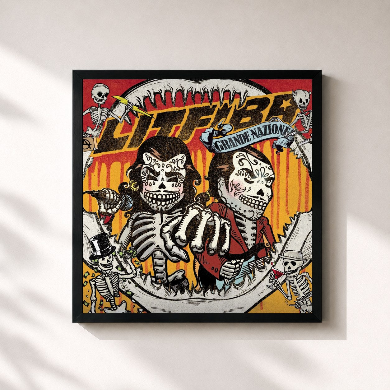 #noir Tableau carré de l'album Grande Nazione de Litfiba, cadre noir 32x32 cm