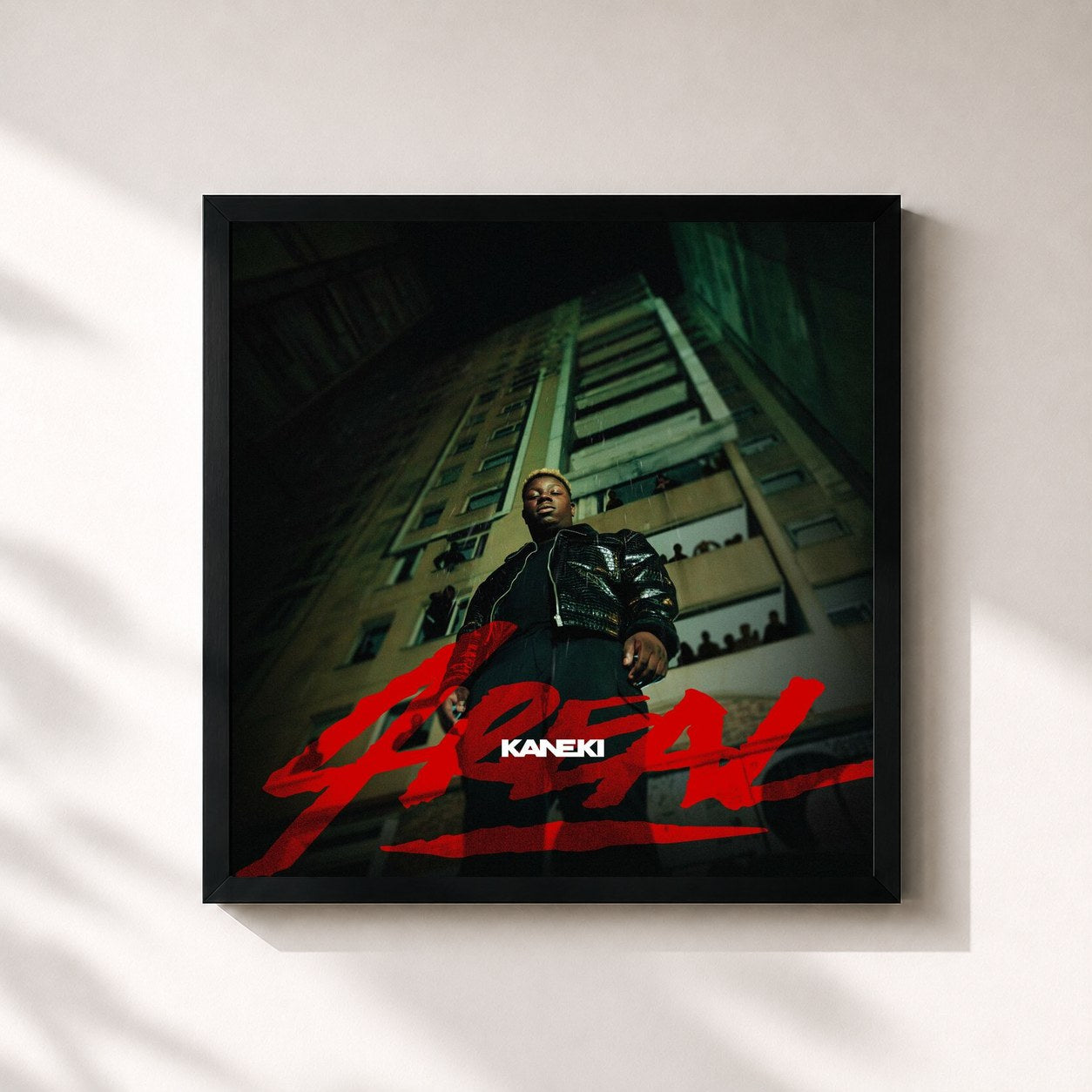 #noir Tableau carré de l'album 4Real de Kaneki, cadre noir 32x32 cm