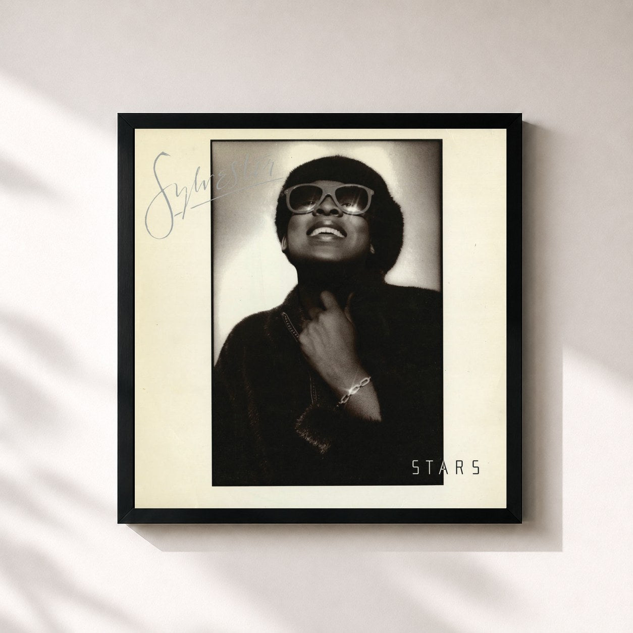 #noir Tableau carré de l'album Stars de Sylvester, cadre noir 32x32 cm