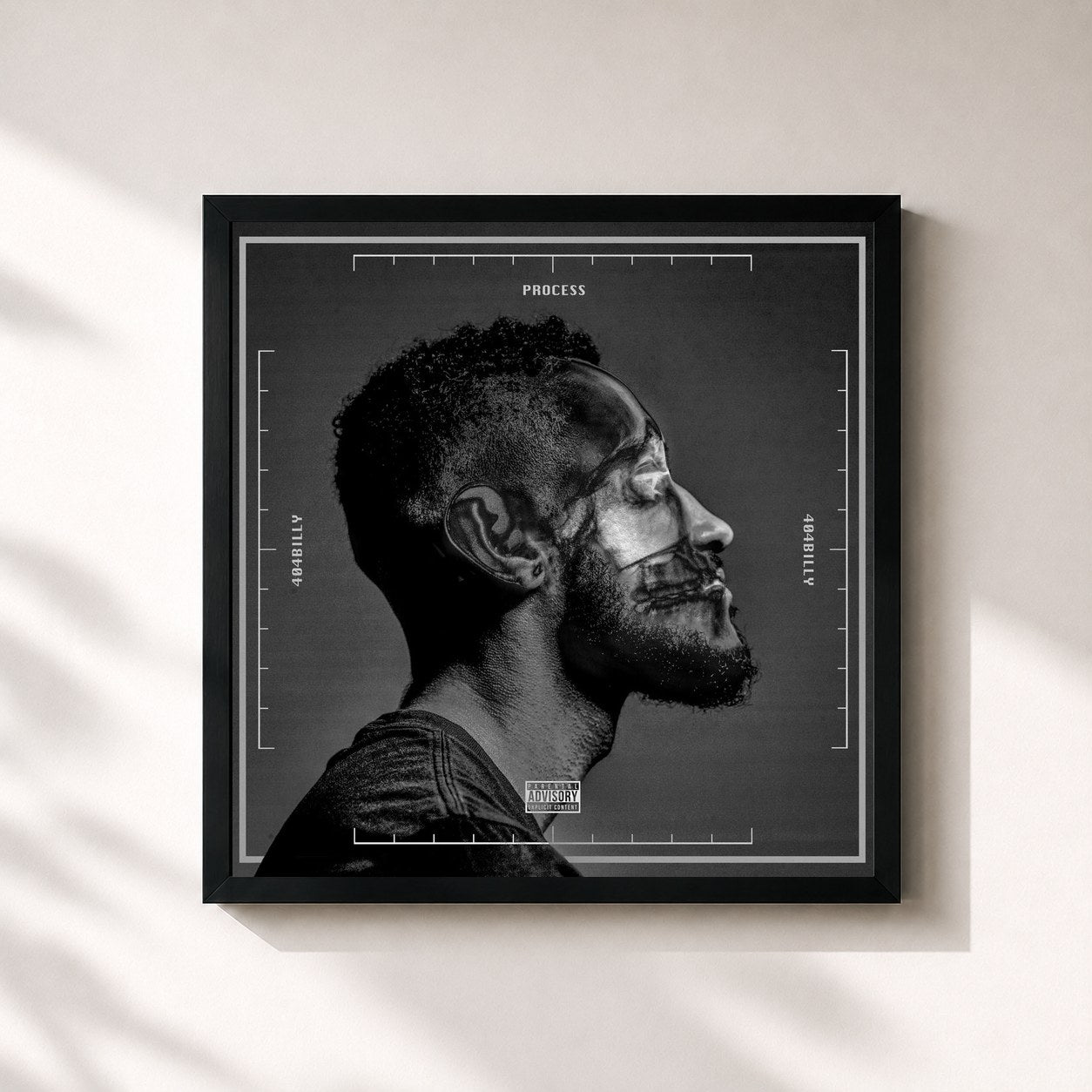 #noir Tableau carré de l'album Process de 404Billy, cadre noir 32x32 cm
