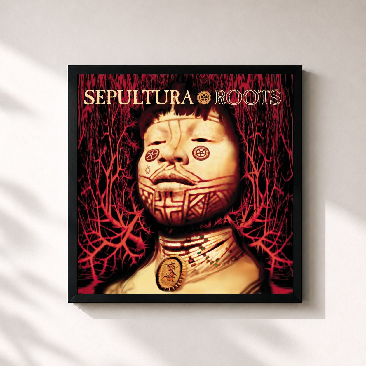 #noir Tableau carré de l'album Roots de Sepultura, cadre noir 32x32 cm