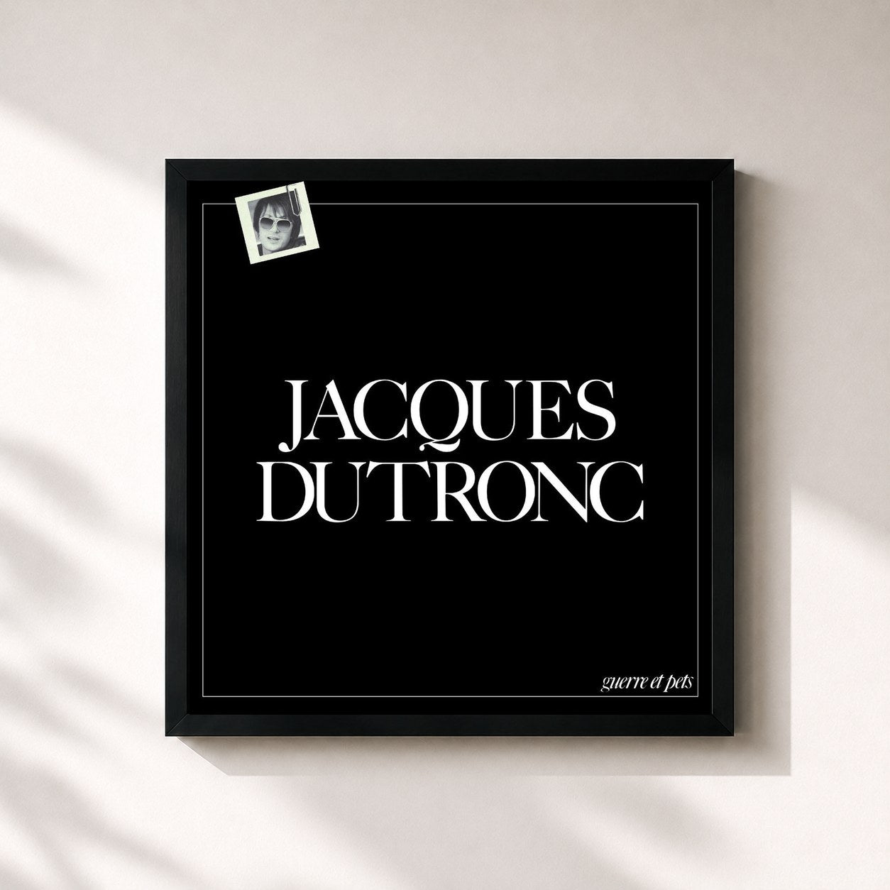 #noir Tableau carré de l'album Guerre et pets de Jacques Dutronc, cadre noir 32x32 cm