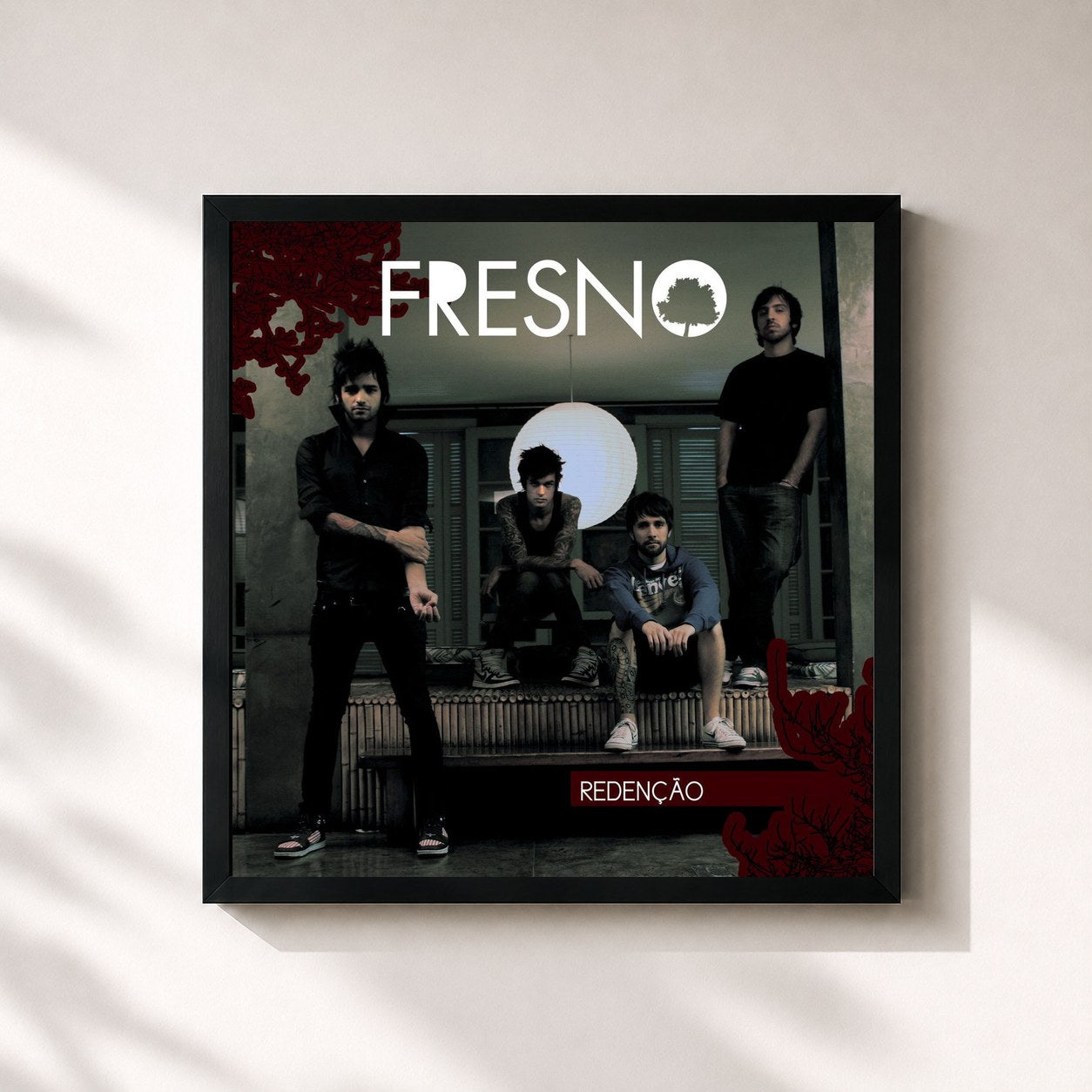 #noir Tableau carré de l'album Redenção de Fresno, cadre noir 32x32 cm