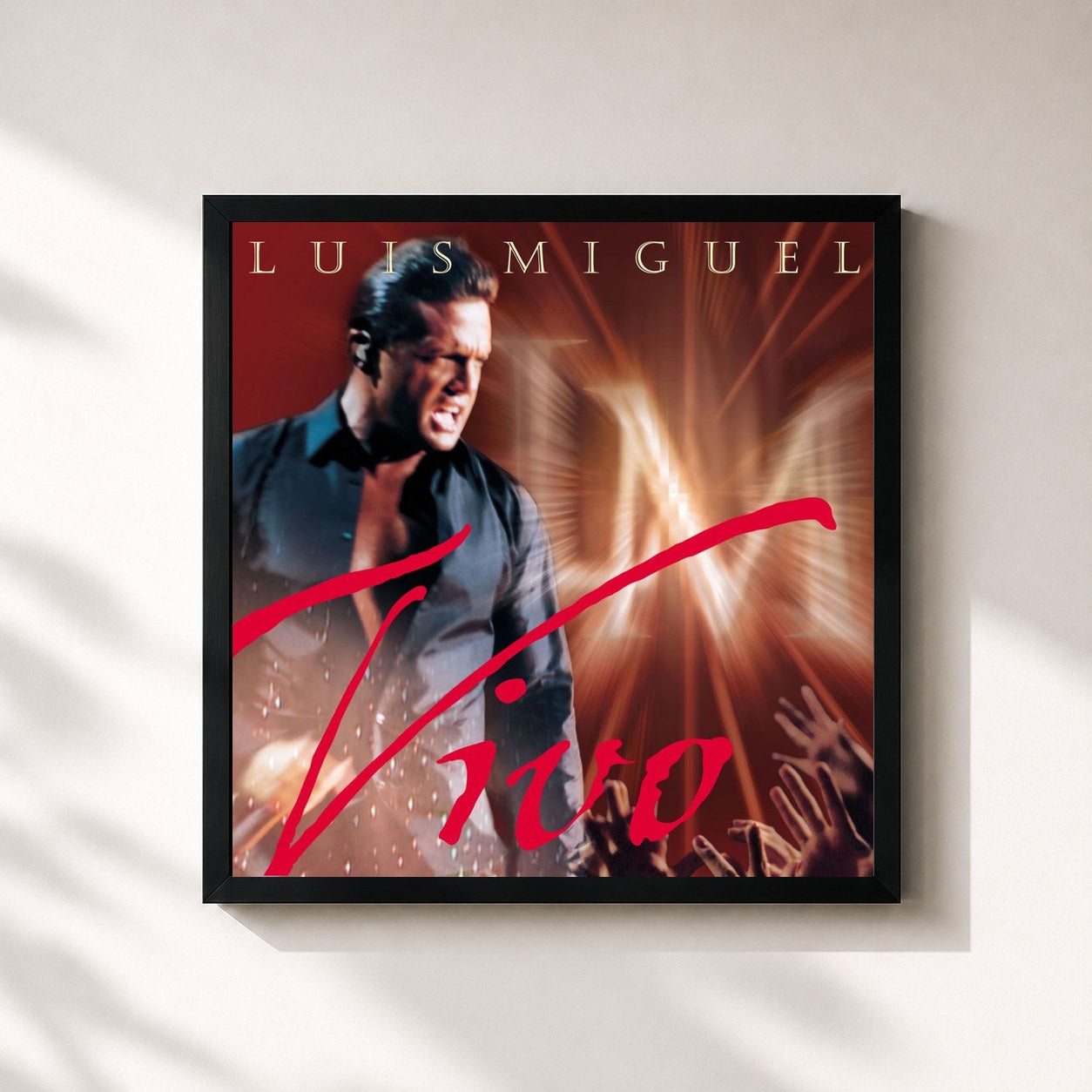 #noir Tableau carré de l'album Vivo de Luis Miguel, cadre noir 32x32 cm
