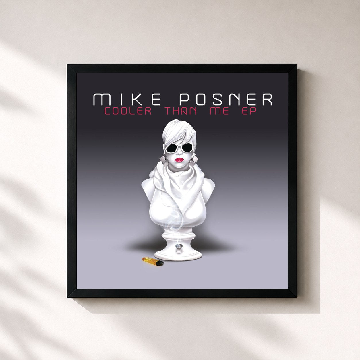 #noir Tableau carré de l'album Cooler Than Me EP de Mike Posner, cadre noir 32x32 cm