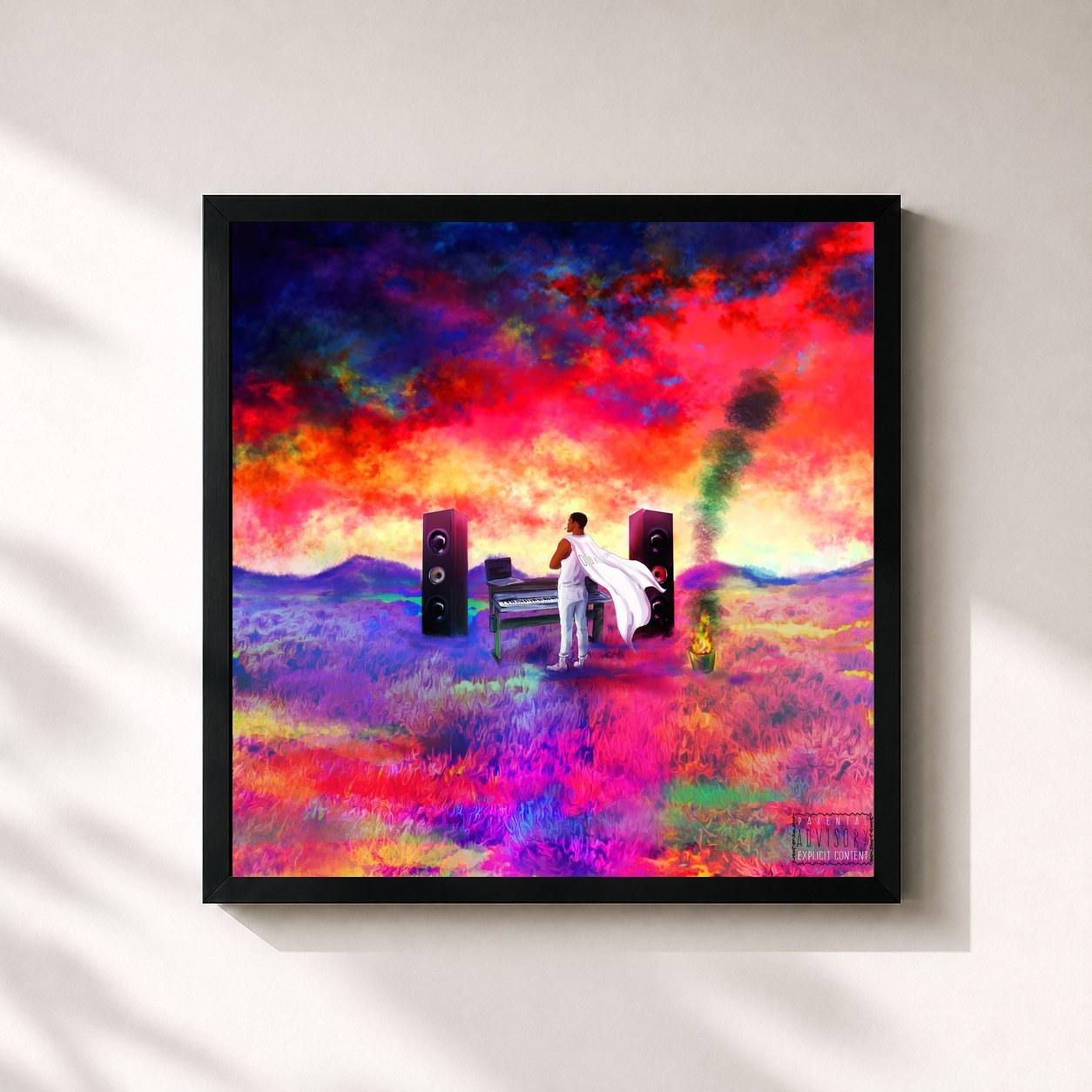 #noir Tableau carré de l'album Idol Blue de Johnny Rain, cadre noir 32x32 cm