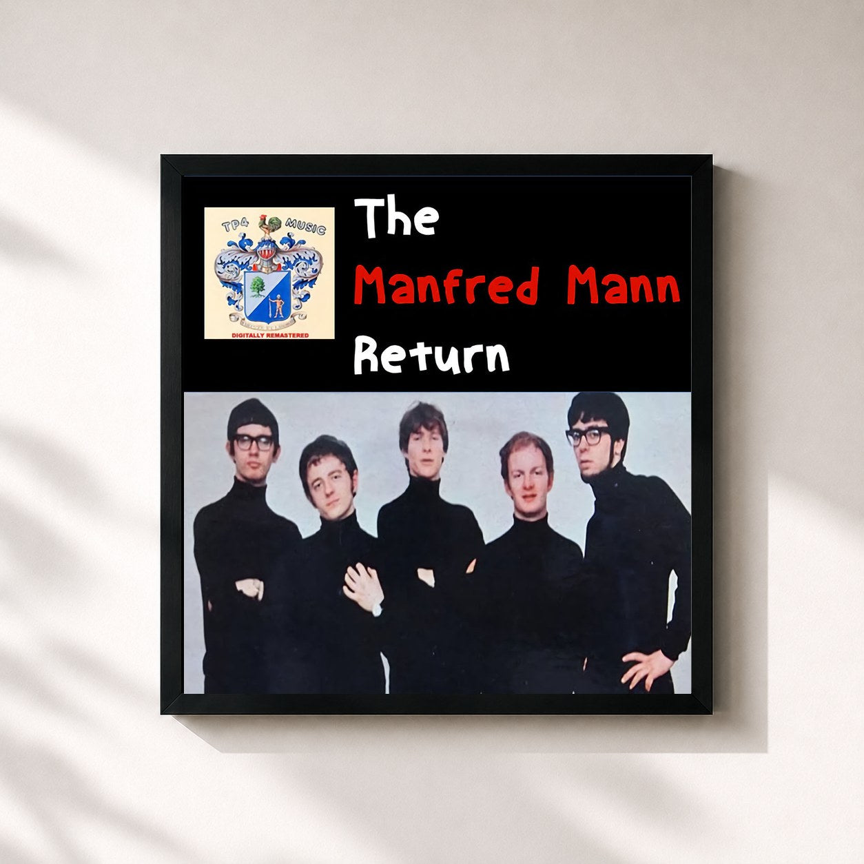 #noir Tableau carré de l'album Return de Manfred Mann, cadre noir 32x32 cm