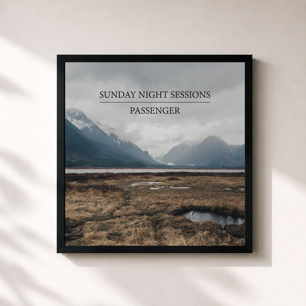 #noir Tableau carré de l'album Sunday Night Sessions de Passenger, cadre noir 32x32 cm