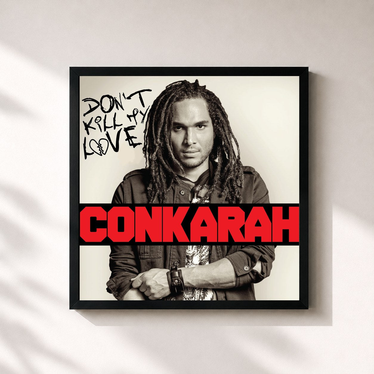 #noir Tableau carré de l'album Don't Kill My Love de Conkarah, cadre noir 32x32 cm