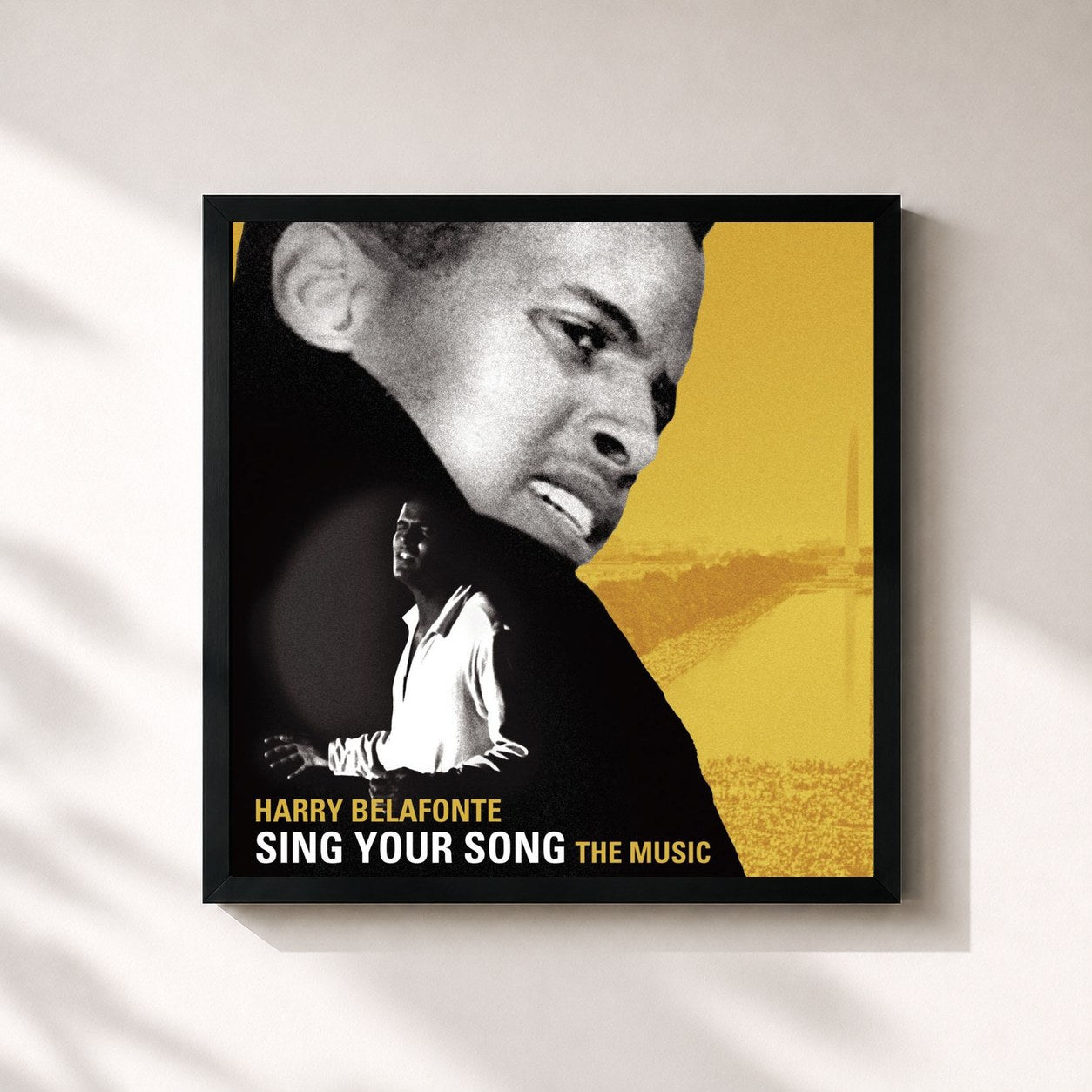 #noir Tableau carré de l'album SING YOUR SONG: The Music de Harry Belafonte, cadre noir 32x32 cm