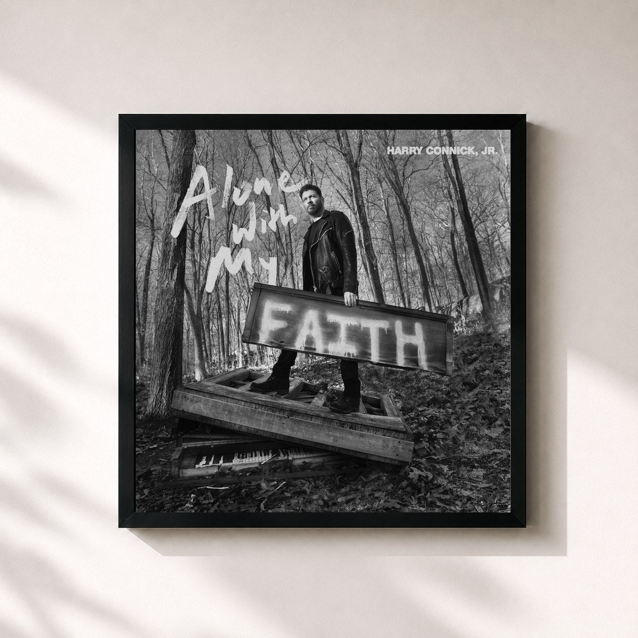 #noir Tableau carré de l'album Alone With My Faith de Harry Connick Jr., cadre noir 32x32 cm