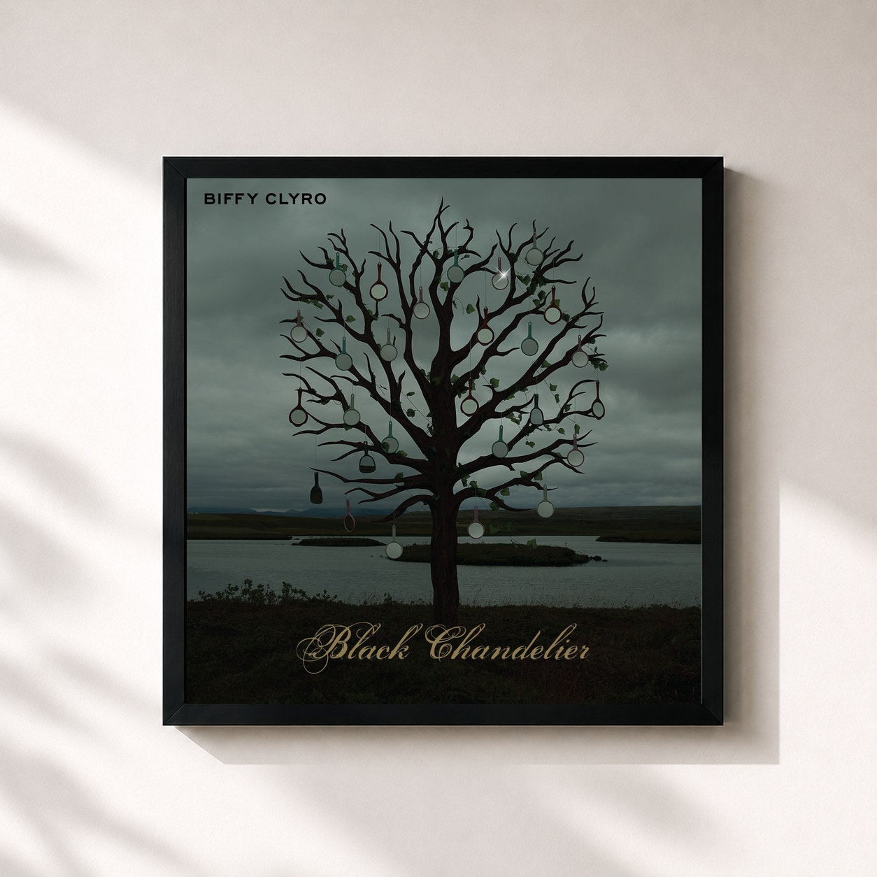 #noir Tableau carré de l'album Black Chandelier de Biffy Clyro, cadre noir 32x32 cm