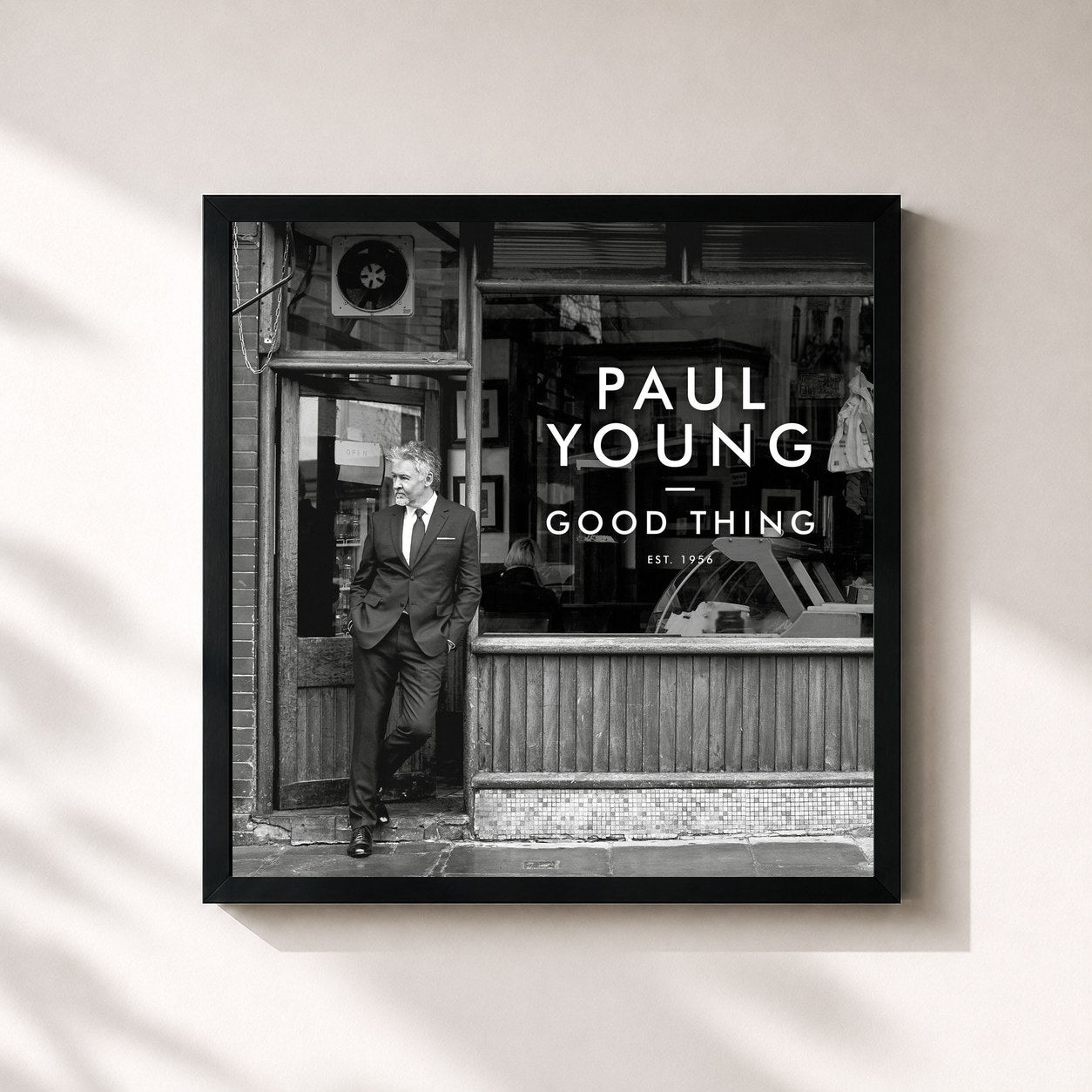 #noir Tableau carré de l'album Good Thing de Paul Young, cadre noir 32x32 cm