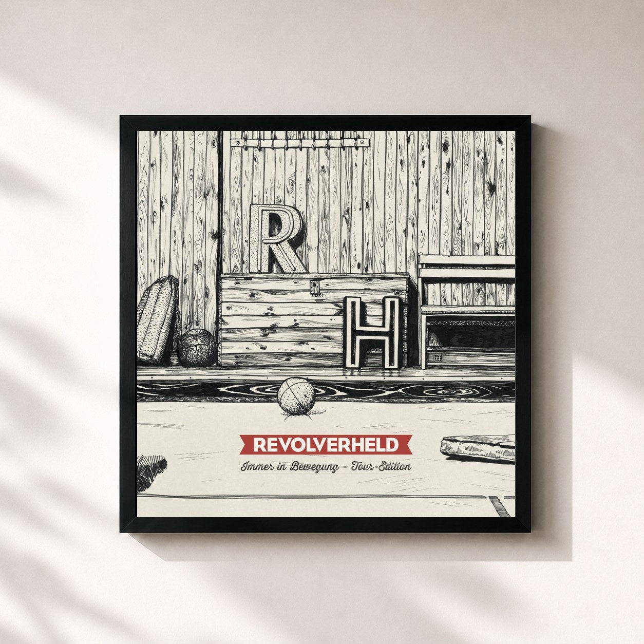 #noir Tableau carré de l'album Immer in Bewegung - Tour-Edition de Revolverheld, cadre noir 32x32 cm