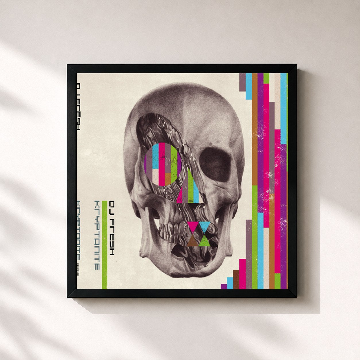 #noir Tableau carré de l'album Kryptonite de DJ FRESH, cadre noir 32x32 cm