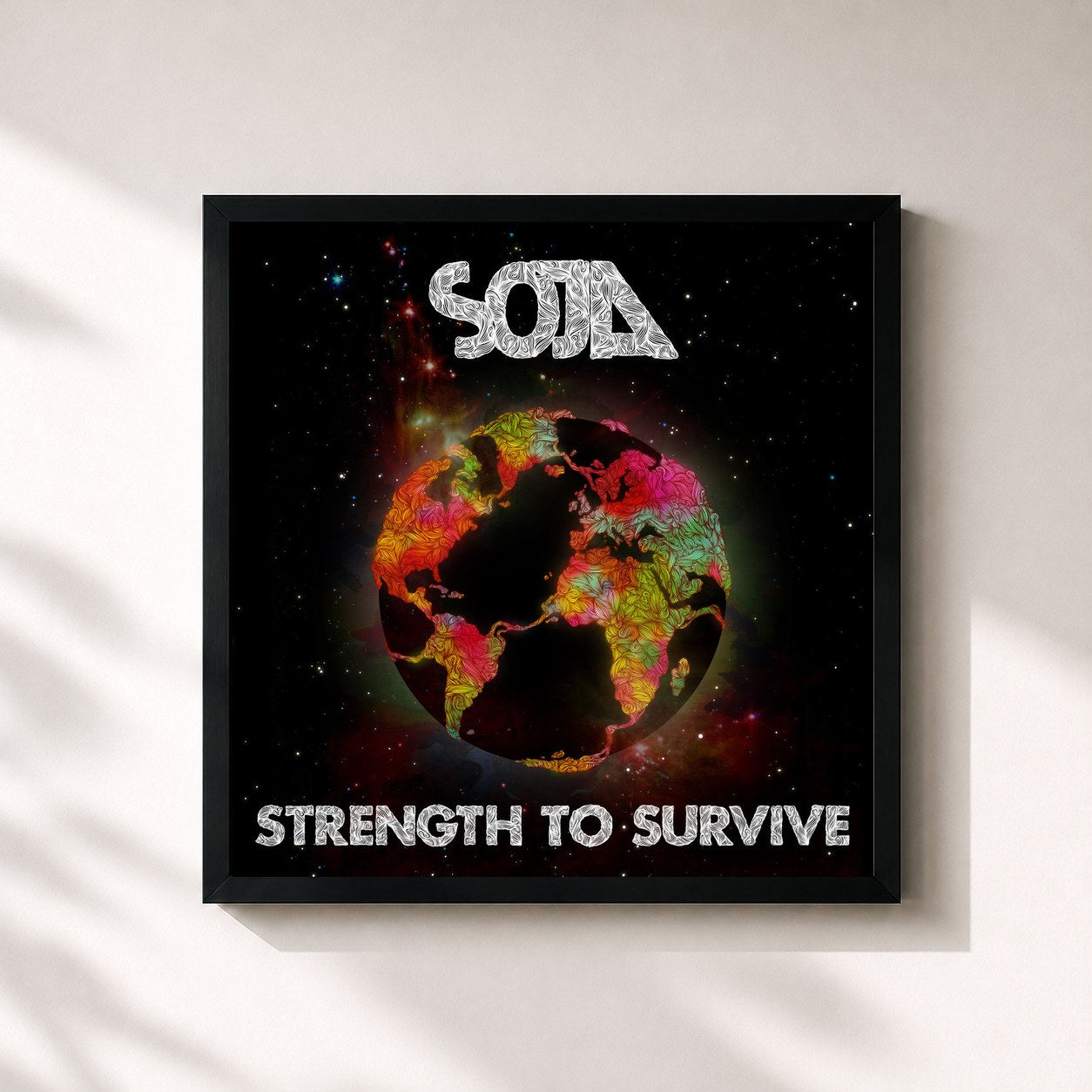 #noir Tableau carré de l'album Strength To Survive de SOJA, cadre noir 32x32 cm