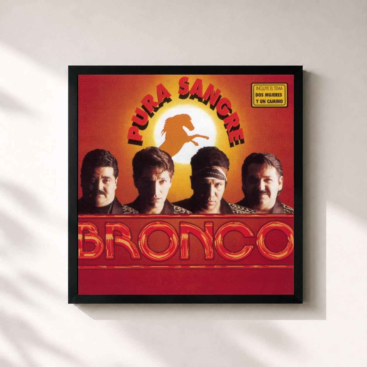 #noir Tableau carré de l'album Pura Sangre de Bronco, cadre noir 32x32 cm