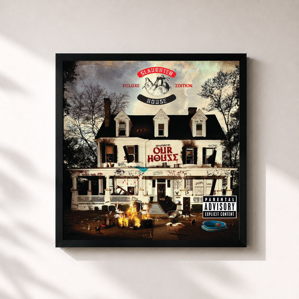 #noir Tableau carré de l'album welcome to: OUR HOUSE (Deluxe) de Slaughterhouse, cadre noir 32x32 cm