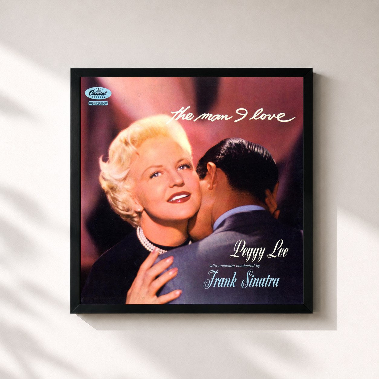 #noir Tableau carré de l'album The Man I Love de Peggy Lee, cadre noir 32x32 cm