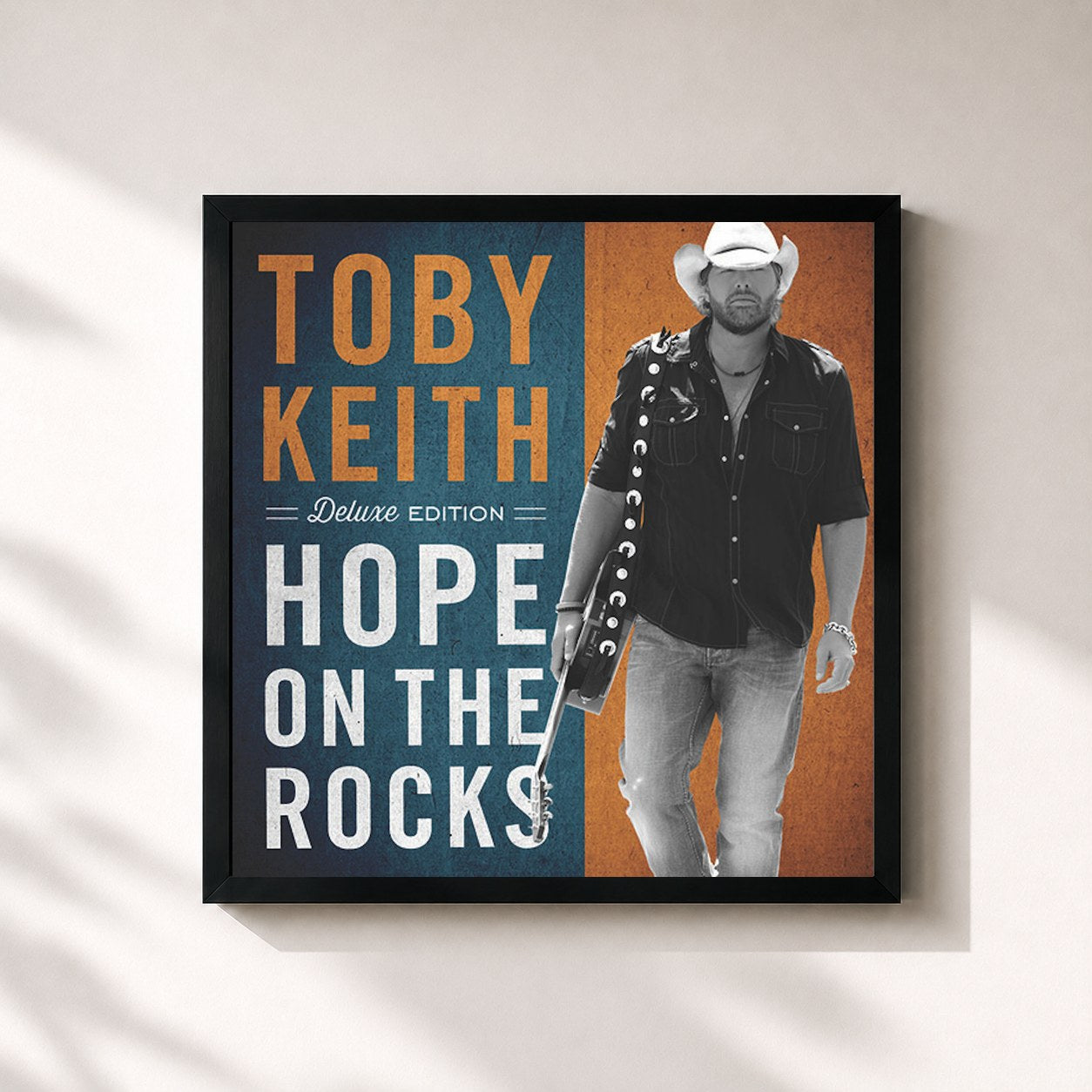 #noir Tableau carré de l'album Hope on the Rocks de Toby Keith, cadre noir 32x32 cm