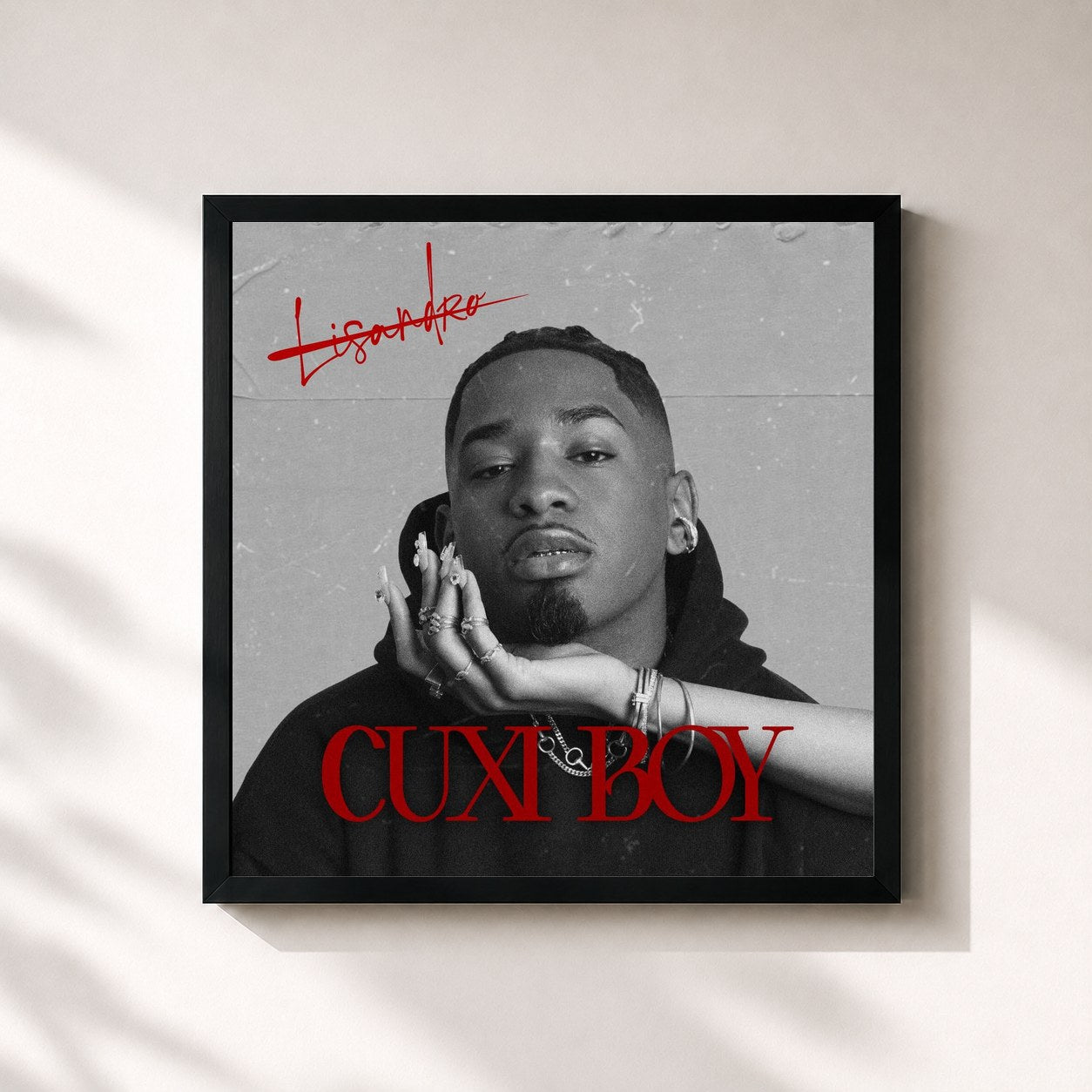 #noir Tableau carré de l'album CUXI BOY de Lisandro Cuxi, cadre noir 32x32 cm
