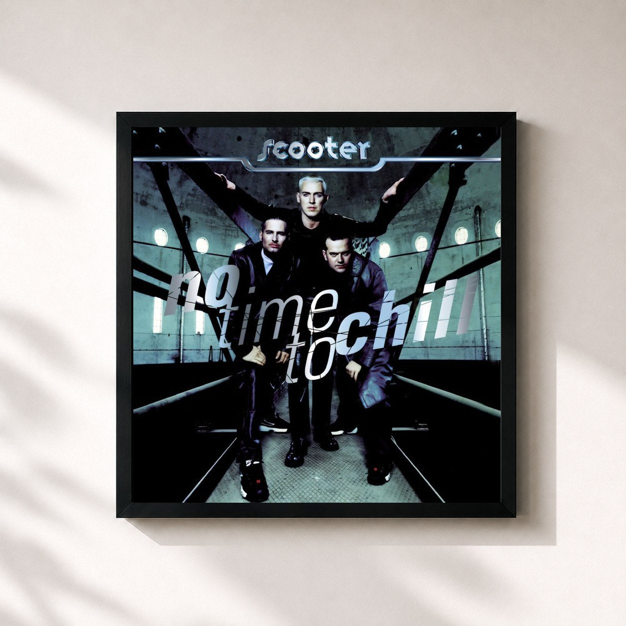 #noir Tableau carré de l'album No Time To Chill de Scooter, cadre noir 32x32 cm