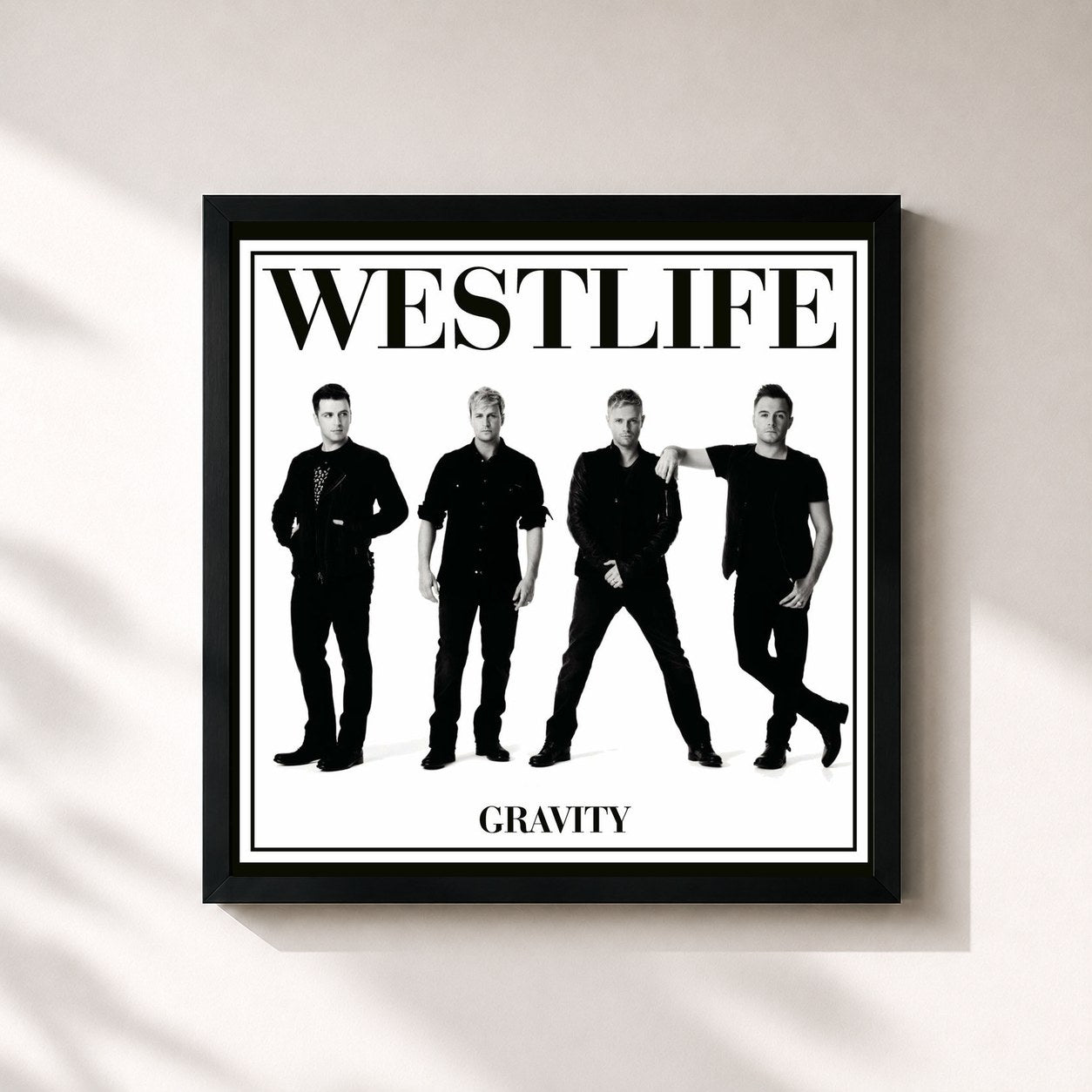 #noir Tableau carré de l'album Gravity de Westlife, cadre noir 32x32 cm