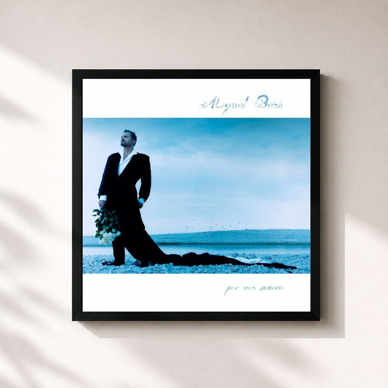 #noir Tableau carré de l'album Por vos muero de Miguel Bosé, cadre noir 32x32 cm