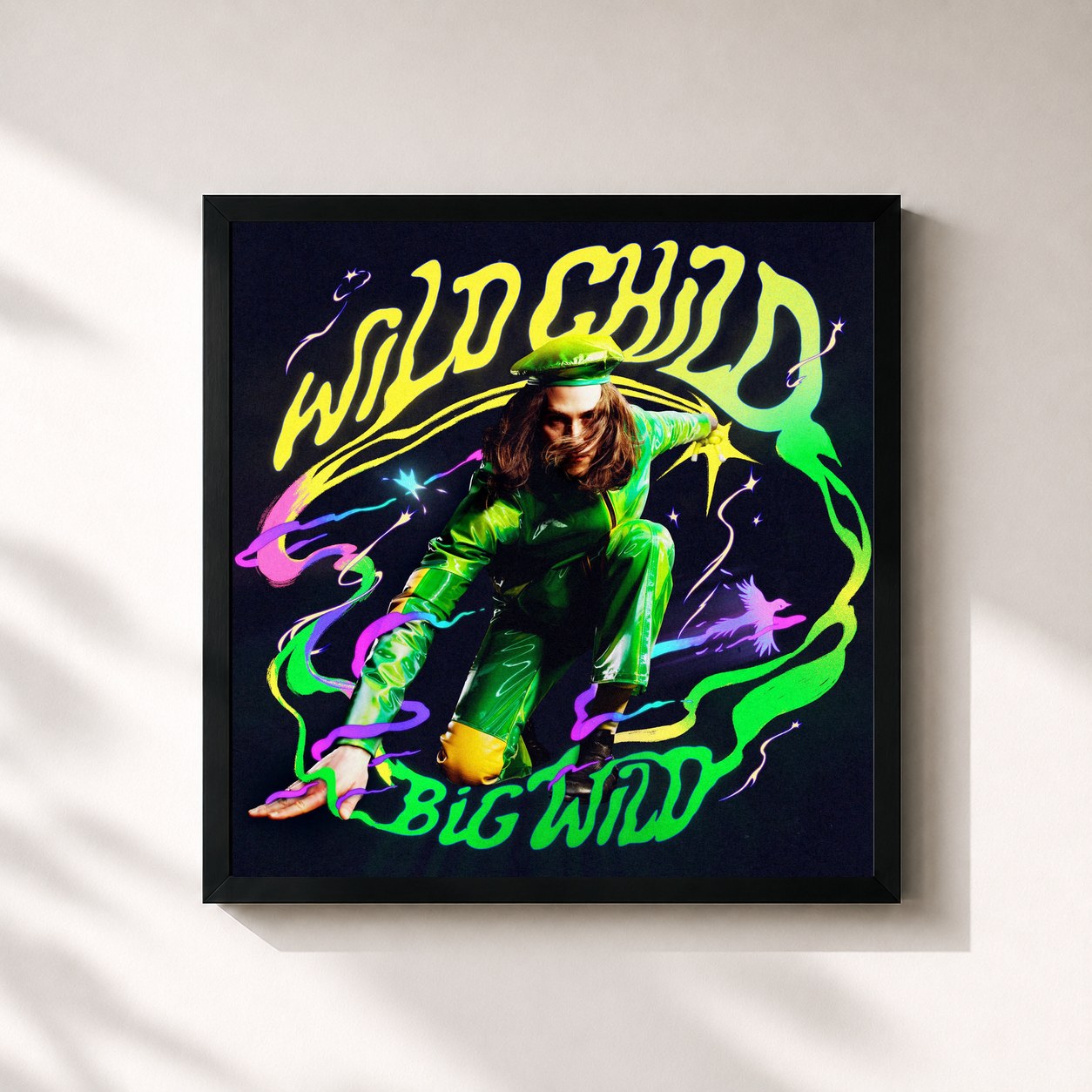 #noir Tableau carré de l'album Wild Child de Big Wild, cadre noir 32x32 cm