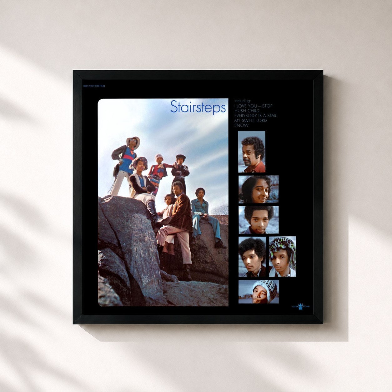 #noir Tableau carré de l'album The Stairsteps de The Five Stairsteps, cadre noir 32x32 cm